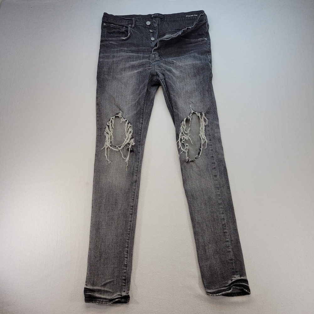 Purple Brand P002 Jeans Mens 34x34 Black Slim Fit Faded Distressed Denim